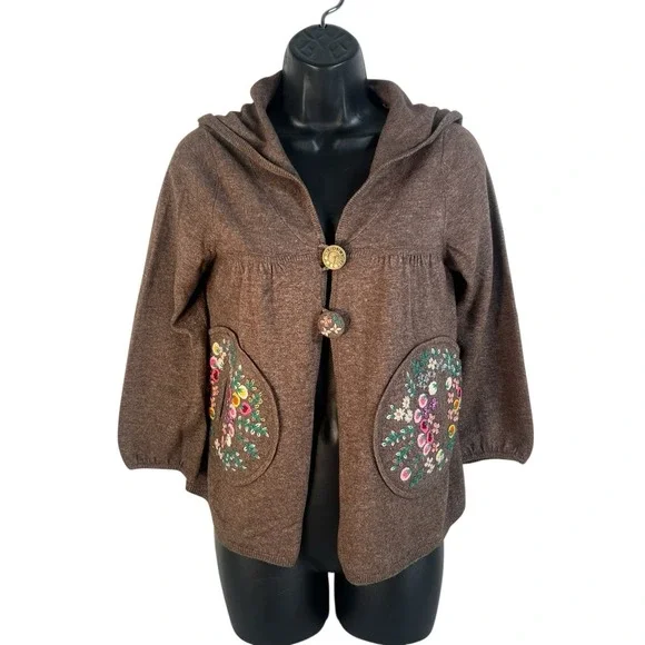 SLEEPING ON SNOW wool angora blend hooded embroidered cardigan M - Picture 2 of 7
